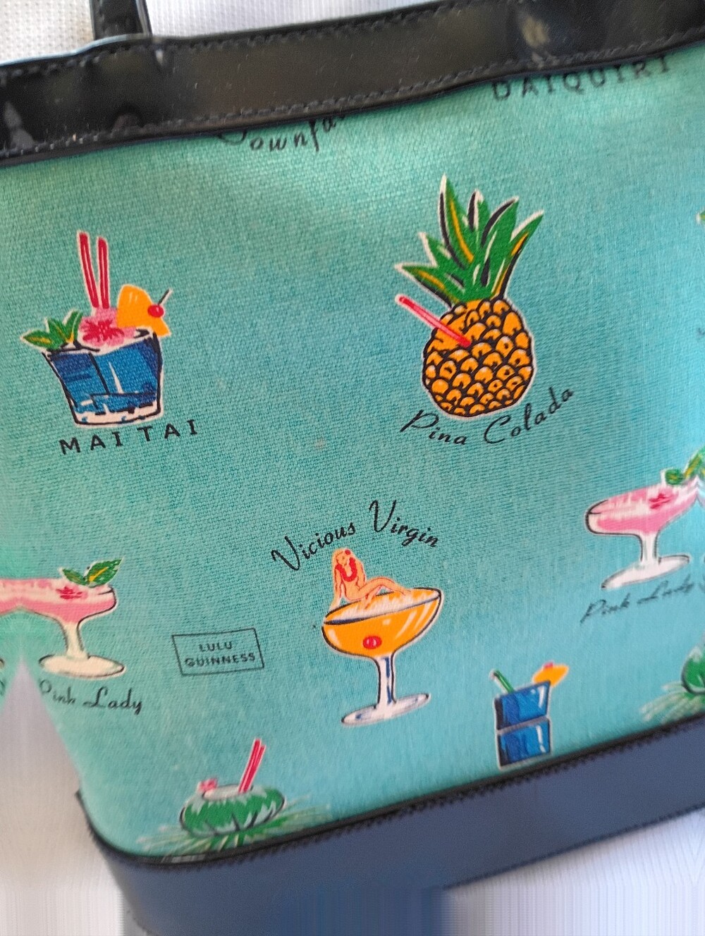 Lulu Guinness Tropical Cocktail Bag Teal Black Whimsical Women's Handbag - Picture 4 of 11
